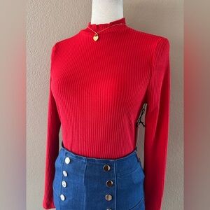 Double layered long sleeve mock neck red top